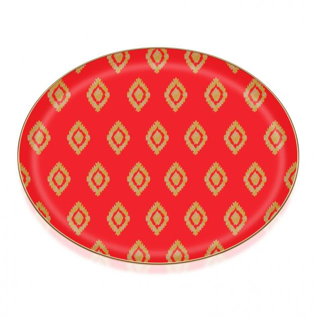 ANITA RED  BRIGHT GOLD GLASS TRAY 35*35